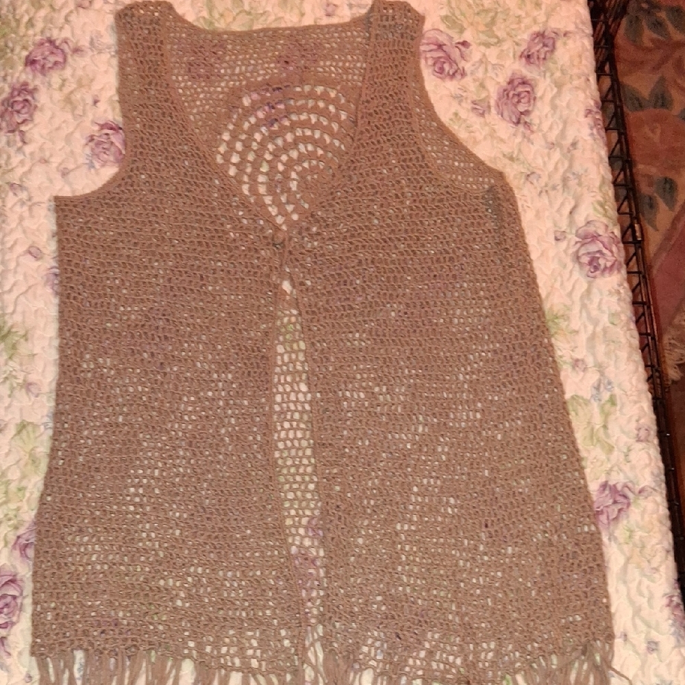 Tan Cardigan with Spiral Knit Design